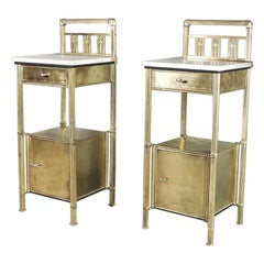Antique Brass Art Deco Étagères or Night Tables with Marble Tops, 1900, Set of 2