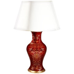 Red and Gold Chinese 19th Century Baluster Vase as a Table Lamp with Gilt Base
