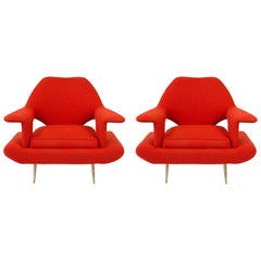 Retro Sculptural Pair of Large Scale Midcentury Italian Lounge Chairs