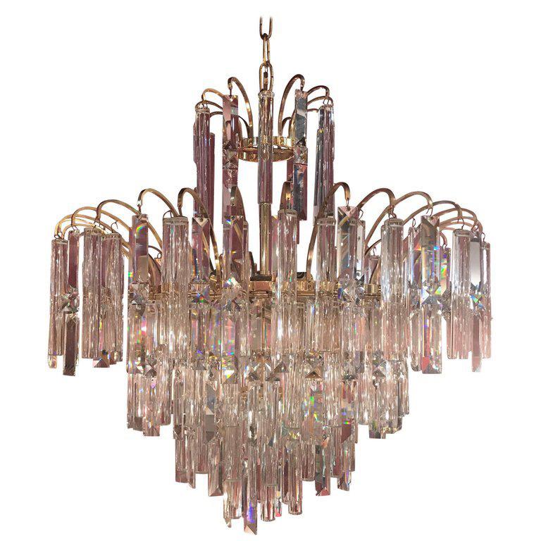 Moviestar Glam Multi Tiered Mid-Century Modern Crystal Chandelier For Sale