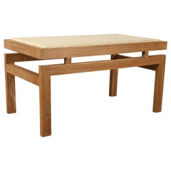 Sculptural Cerused Oak Coffee Table with Travertine Top