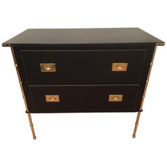 Jacques Adnet Saddle Stitched Black Leather Commode, French, 1950s
