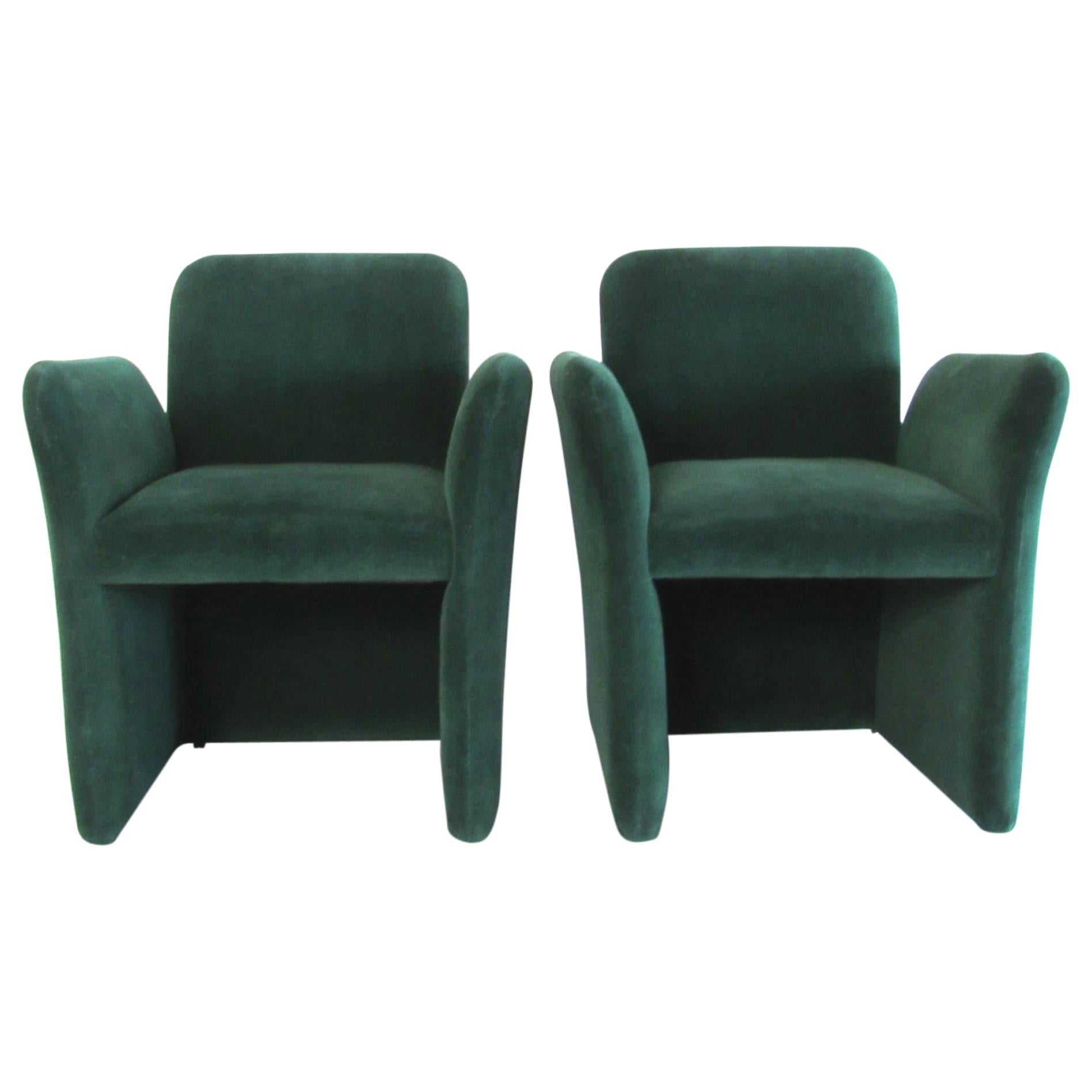 Pair of Emerald Green Velvet Upholstered Armchairs by Leon Rosen for Pace, 1980s