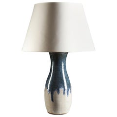 Large Blue Slip Glaze Midcentury English Art Pottery Vase as a Table Lamp