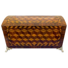 Large Marquetry Jewelry Box with Dome Lid and Gilded Feet