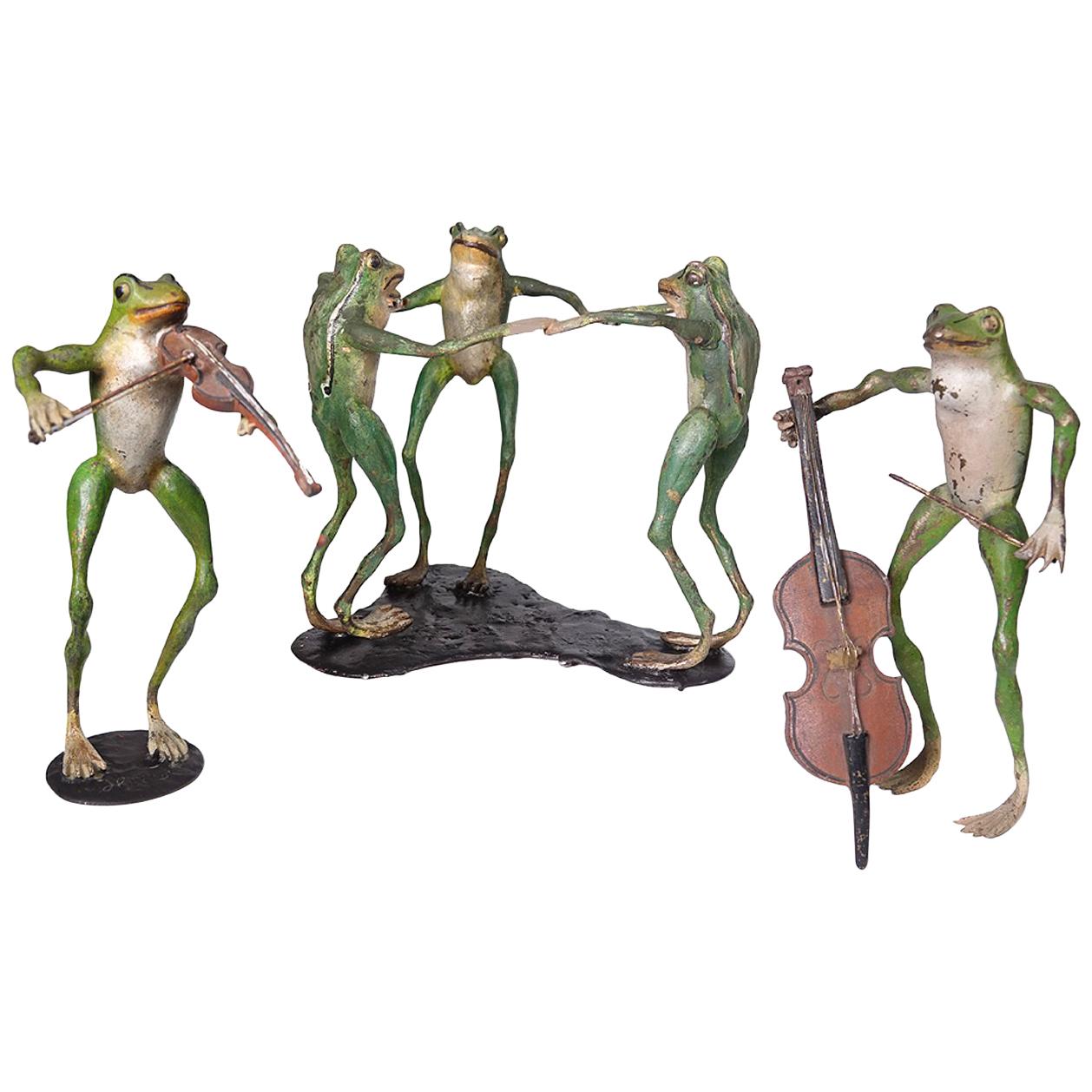 Collection of Antique Cold Painted Vienna Bronze Frogs