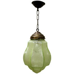 Lampe pendante Art déco verte avec verre craquelé:: années 1930