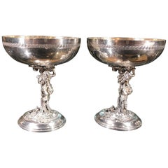 Pair of Silver Plate Bacchanalian Toasting Champagne Coupes