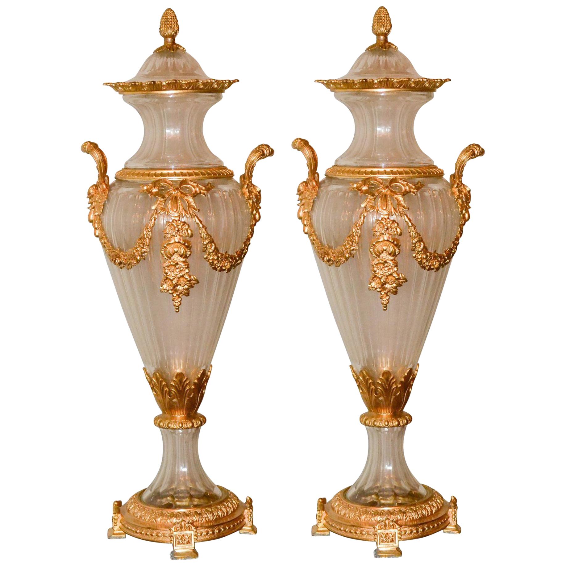 Pair of Baccarat Style Crystal Vases