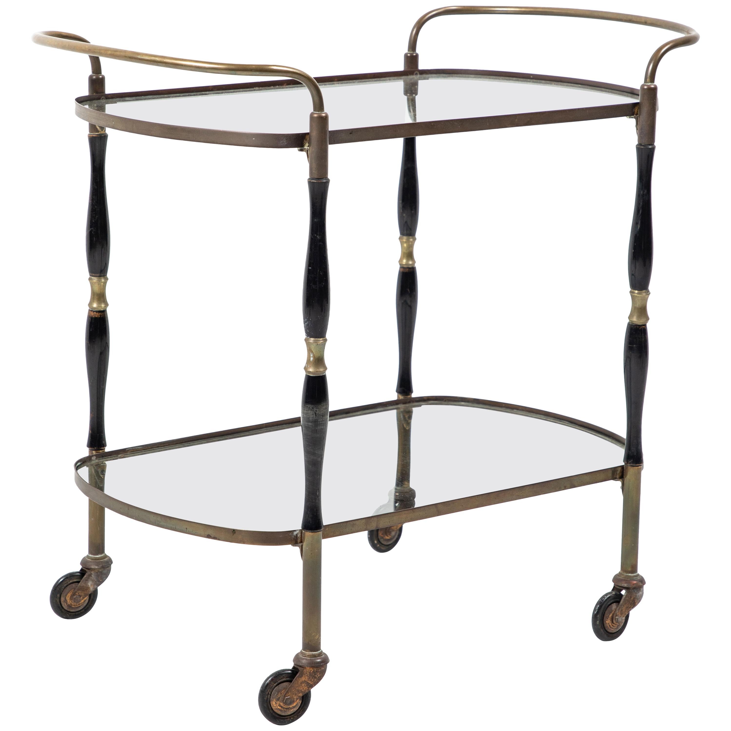 French Deco Black and Brass Bar Cart