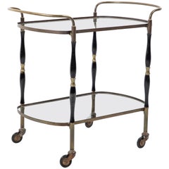 Antique French Deco Black and Brass Bar Cart