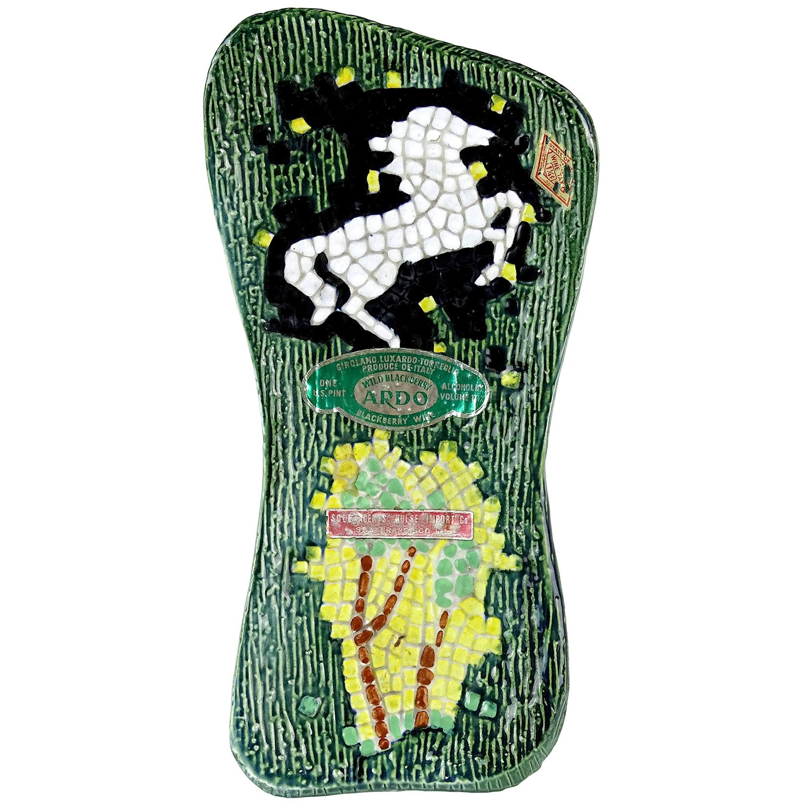 Girolamo Luxardo Ardo Green Cactus White Horse Ceramic Made in Italy Wine Bottle