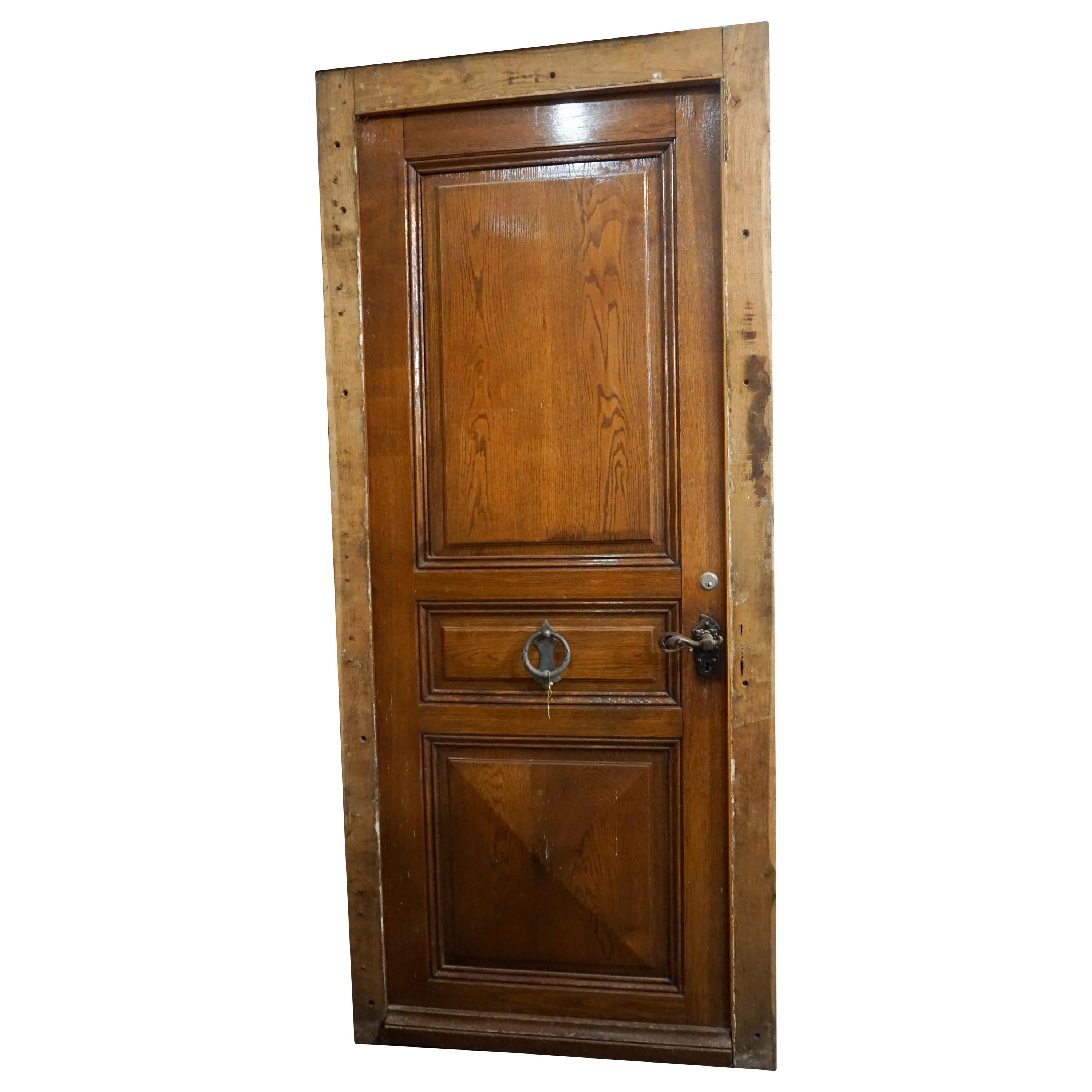 Single Oak Entry Door with Iron Knocker, circa 1880