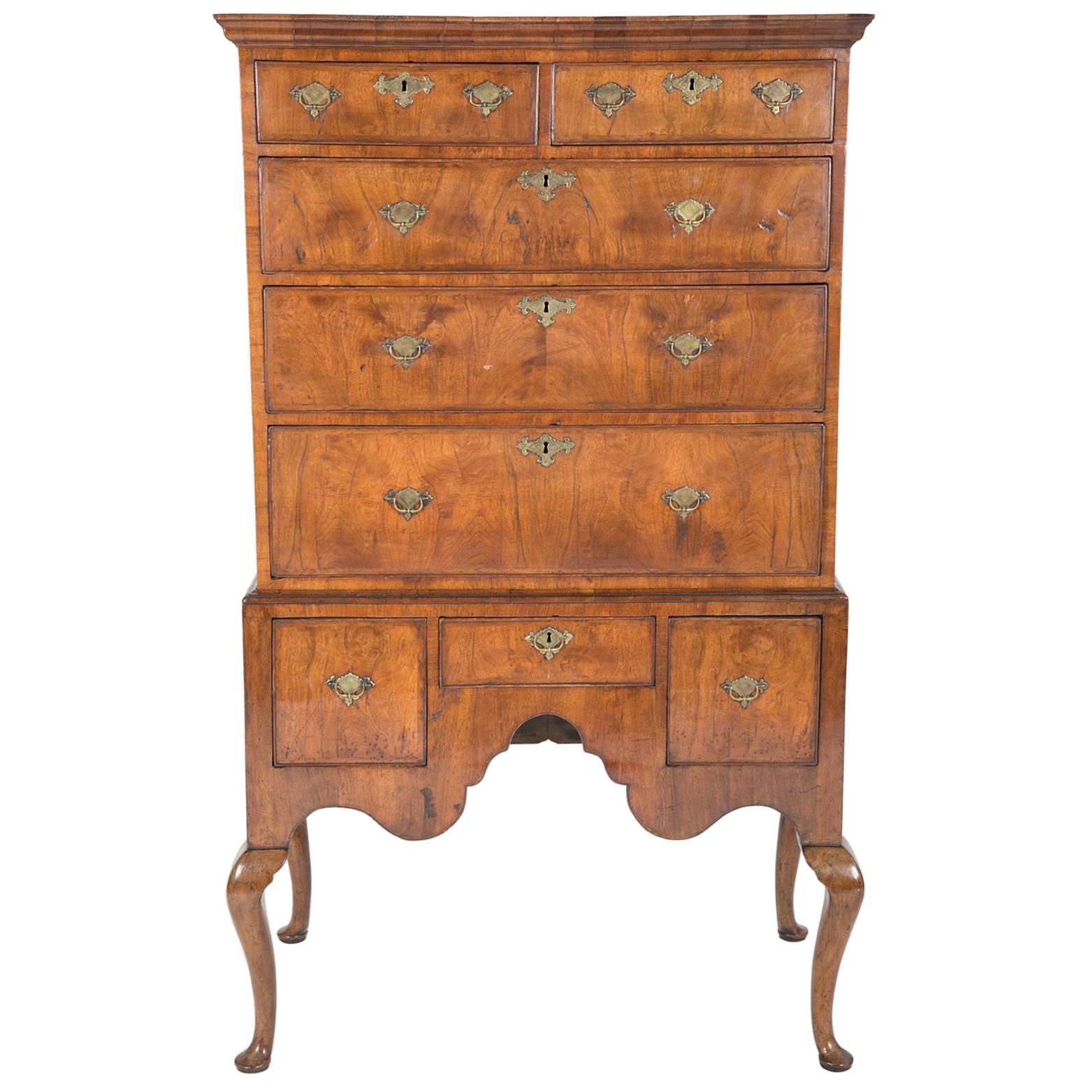 Fine English Burl Walnut Chest on Stand