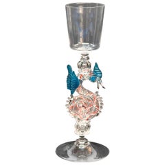 Steuben Venetian Style Dragon Glass Goblet by William Gudenrath, circa 2000
