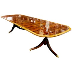 Bench Made Inlaid and Book-Matched Flame Mahogany Sheraton Style Dining Table