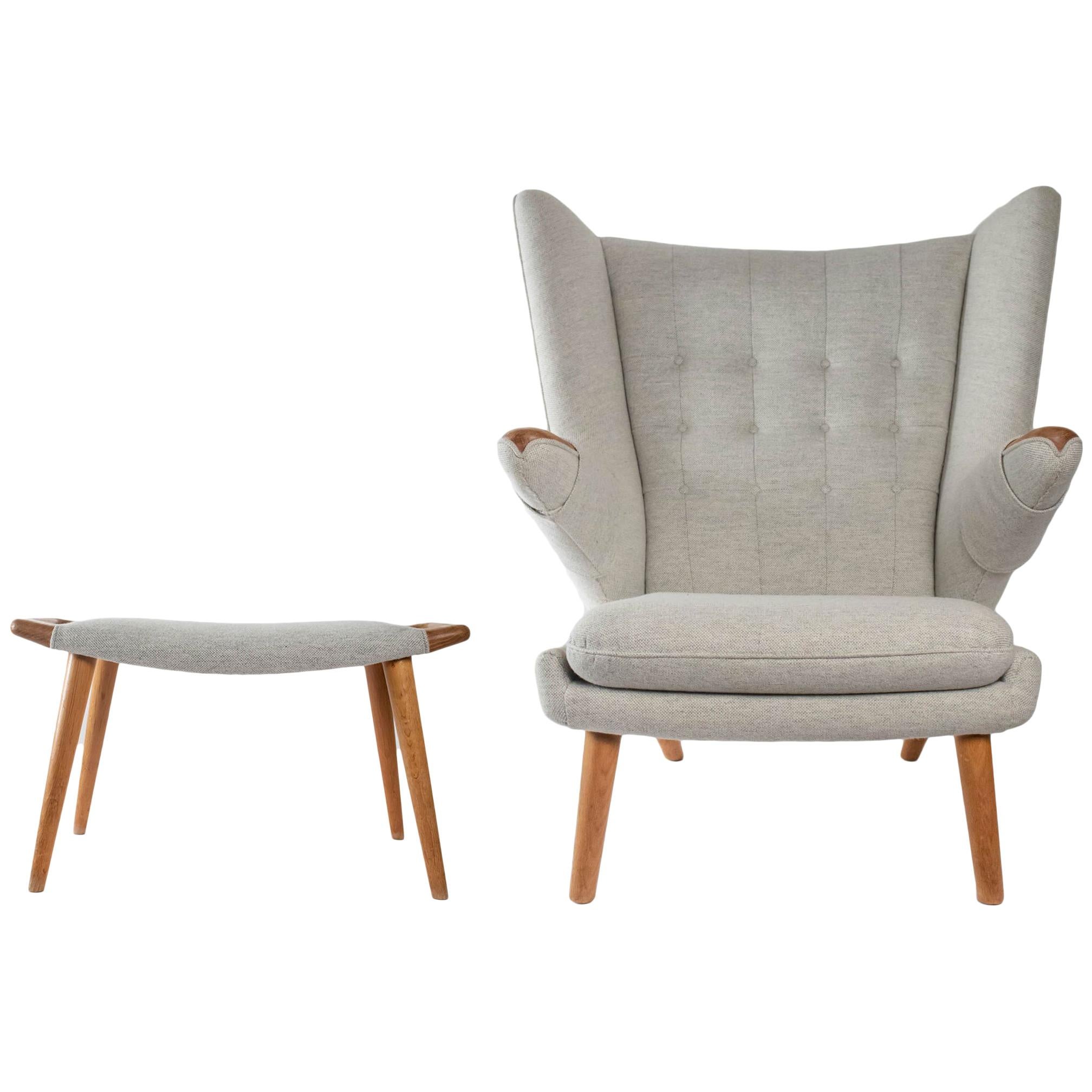 Iconic Papa Bear Armchair with Matching Ottoman, Denmark, Hans Wegner, 1960s