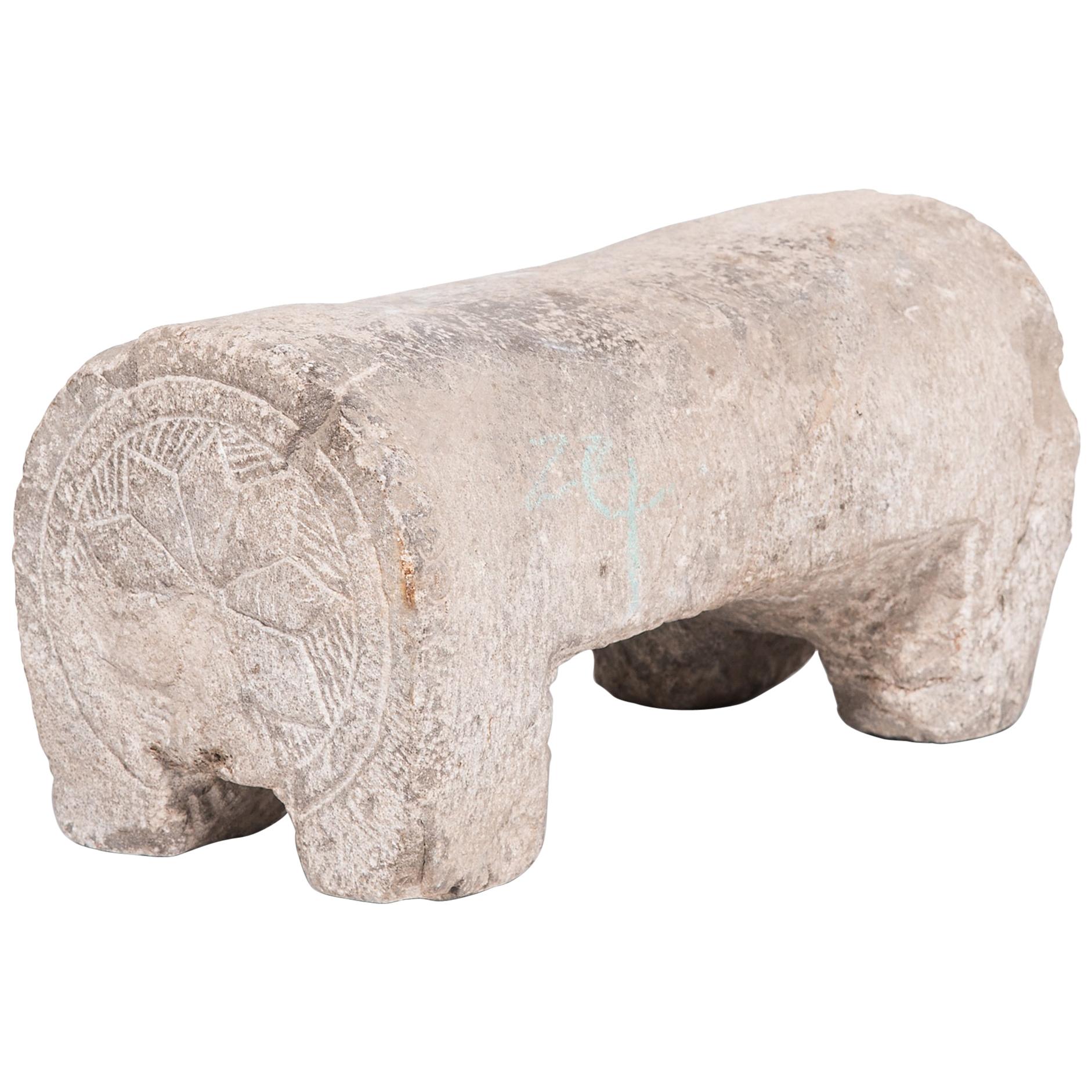 Chinese Limestone Foot Rest, c. 1900 For Sale