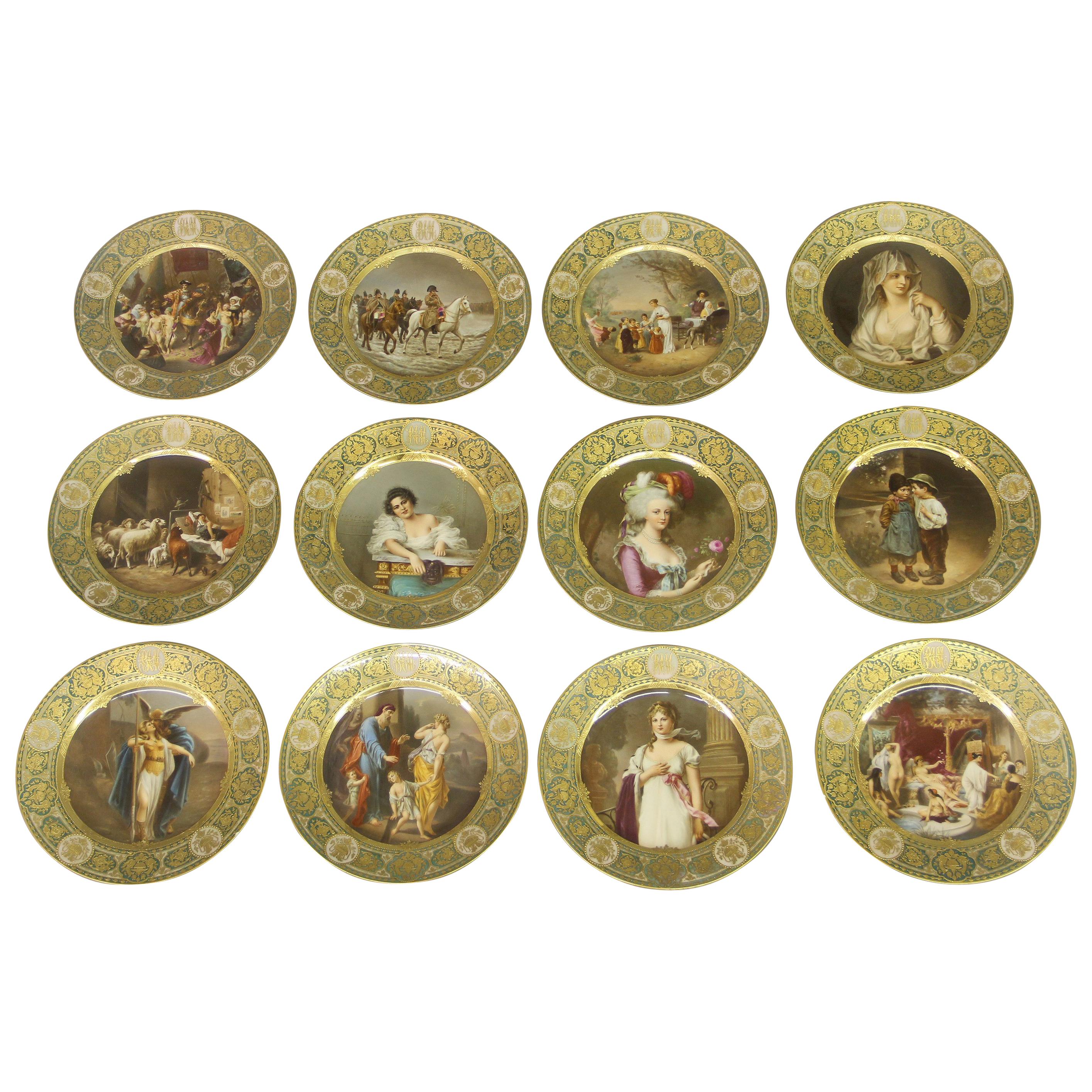 Rare service de douze assiettes de collection en porcelaine allemande de Dresde de la fin du 19e siècle en vente
