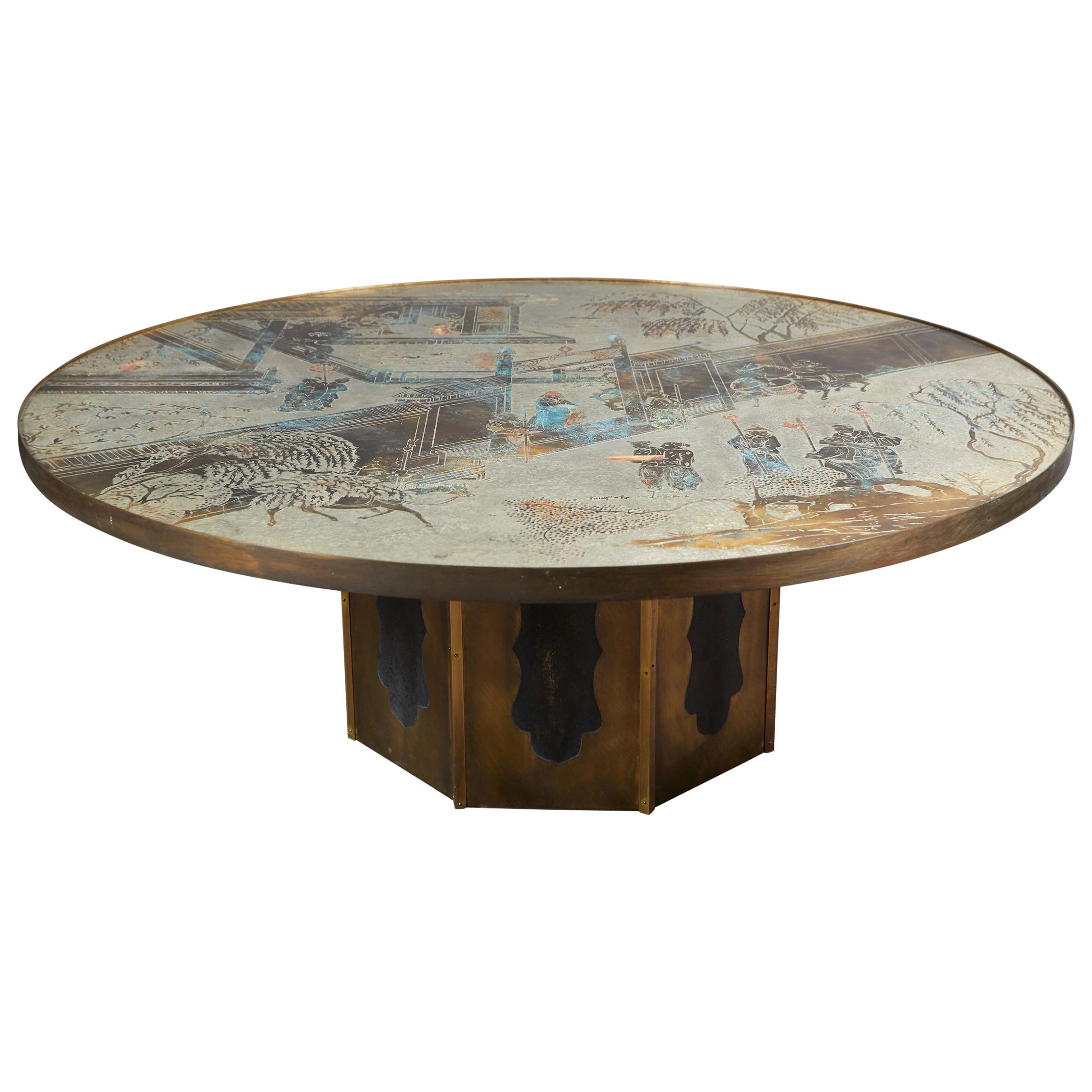 Acid Etched and Patinated Bronze Coffee Table by Philip and Kelvin LaVerne