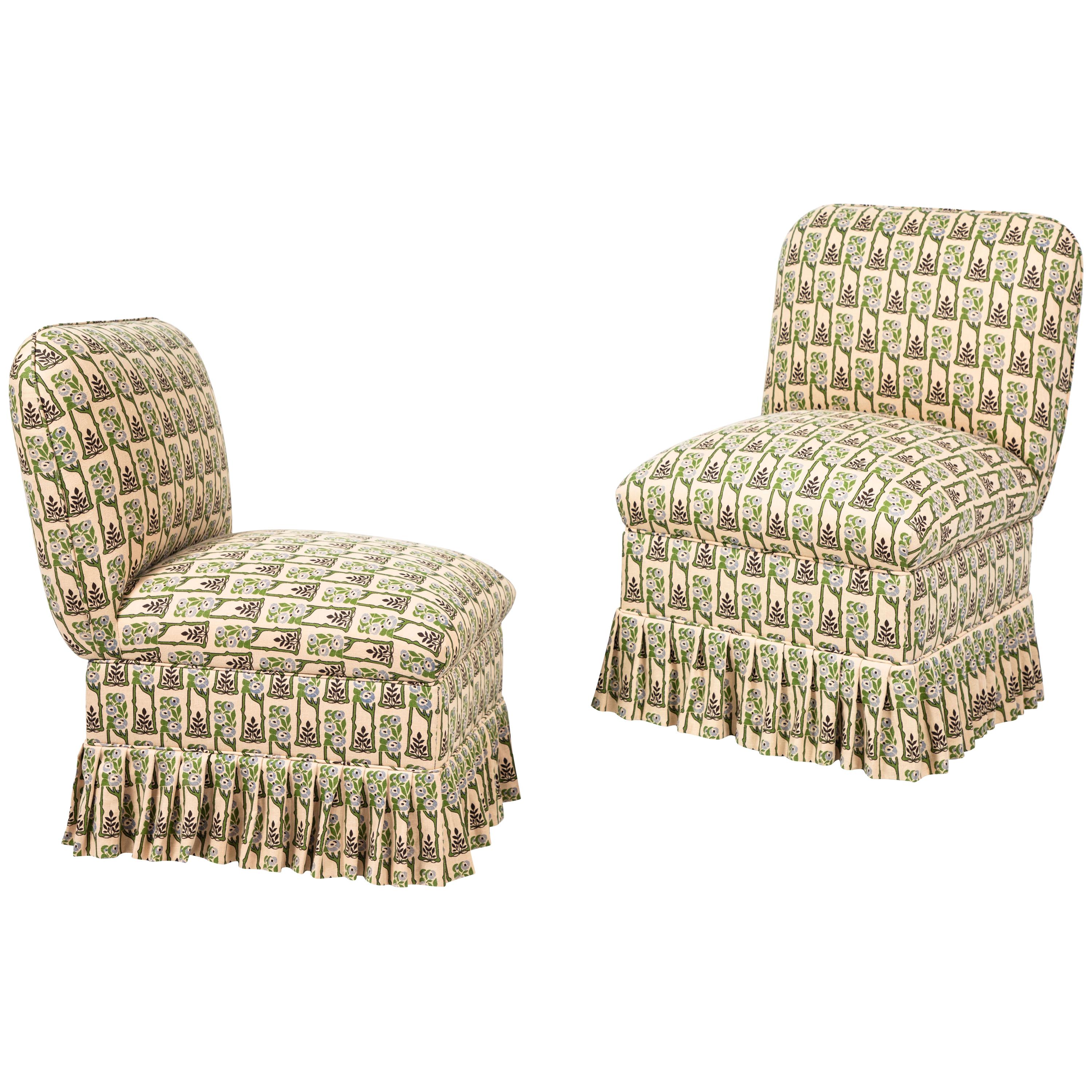 Slipper Chair with Floral Pleated Skirt