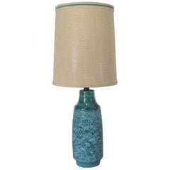 Vintage Large Mid-Century Modern Turquoise Lava Glaze Ceramic Table Lamp after Fantoni