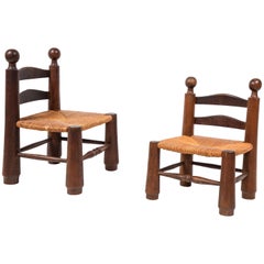 Pair of Wood and Rush Hamam Chairs