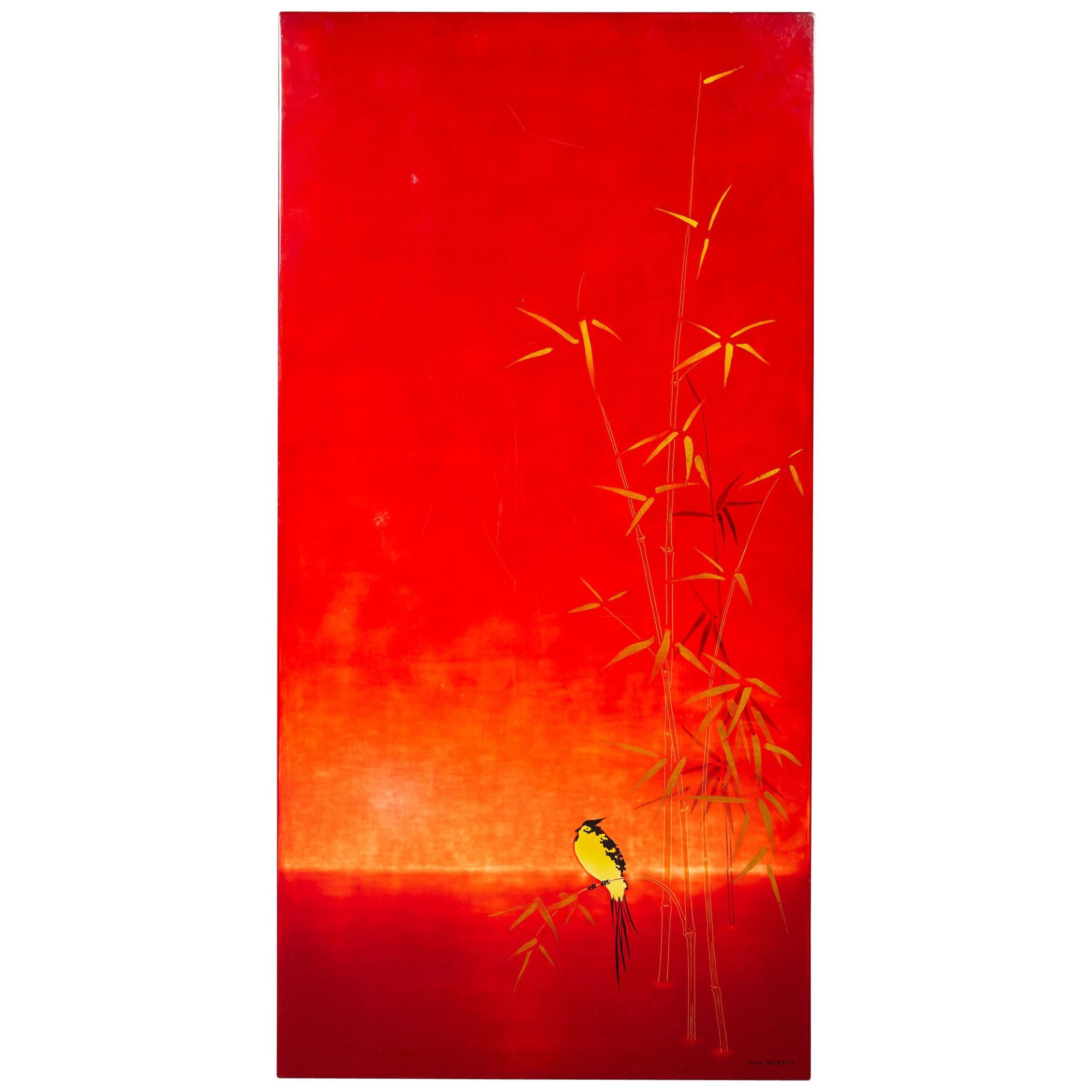  Red Lacquered Japanesque Panel by Bernard Dunand For Sale