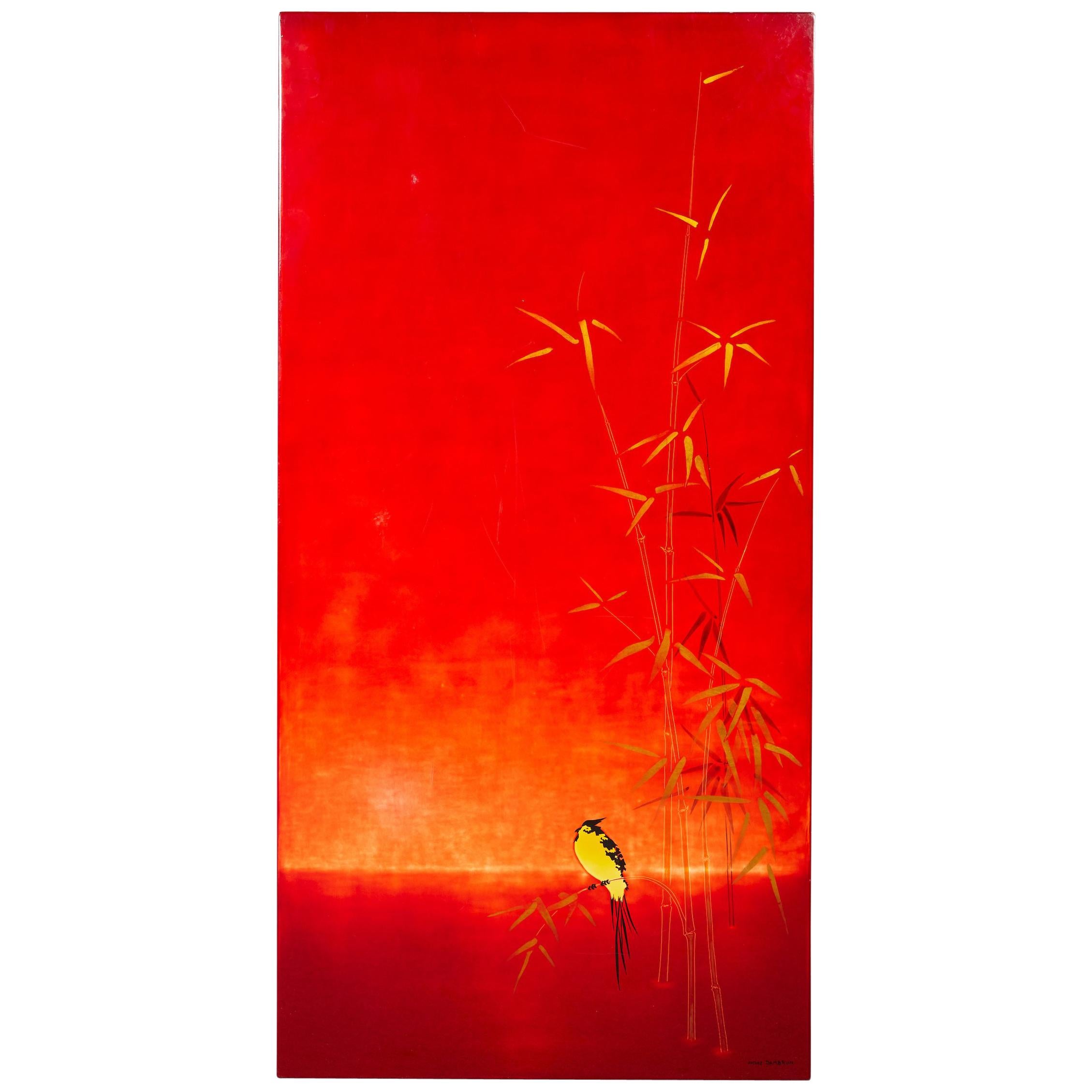 Red Lacquered Japanesque Panel by Bernard Dunand