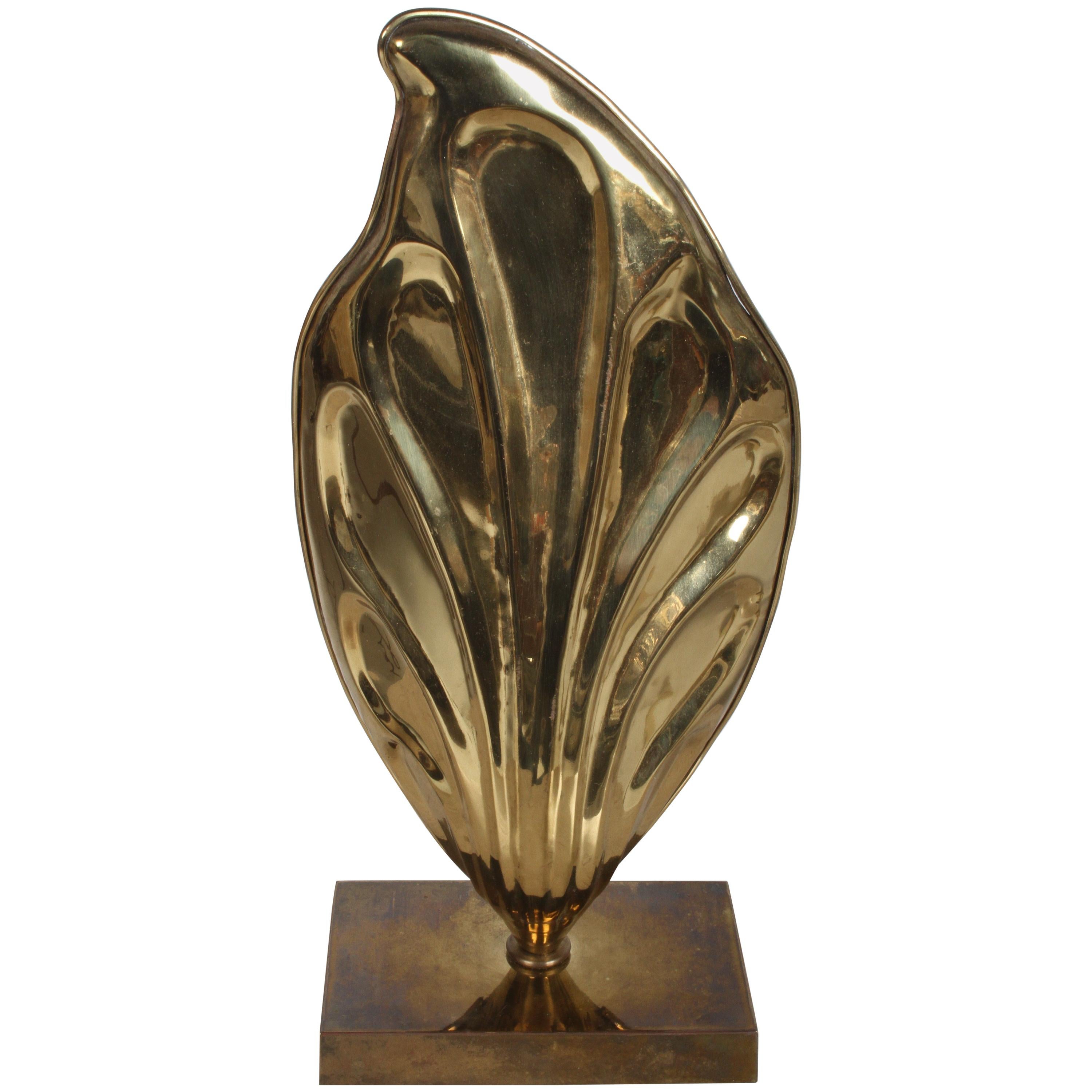 Chapman Brass Leaf Sconce Table Lamp, circa 1970s For Sale