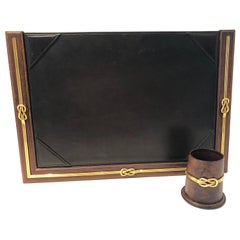 Retro Best Dressed Executive's Leather and Gold Gucci Desk Set