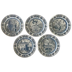 Vintage Set of Five Wedgwood Blue and White Yale University Plates