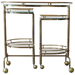 Vintage Brass Three-Tier Bar Cart or Tea Trolley