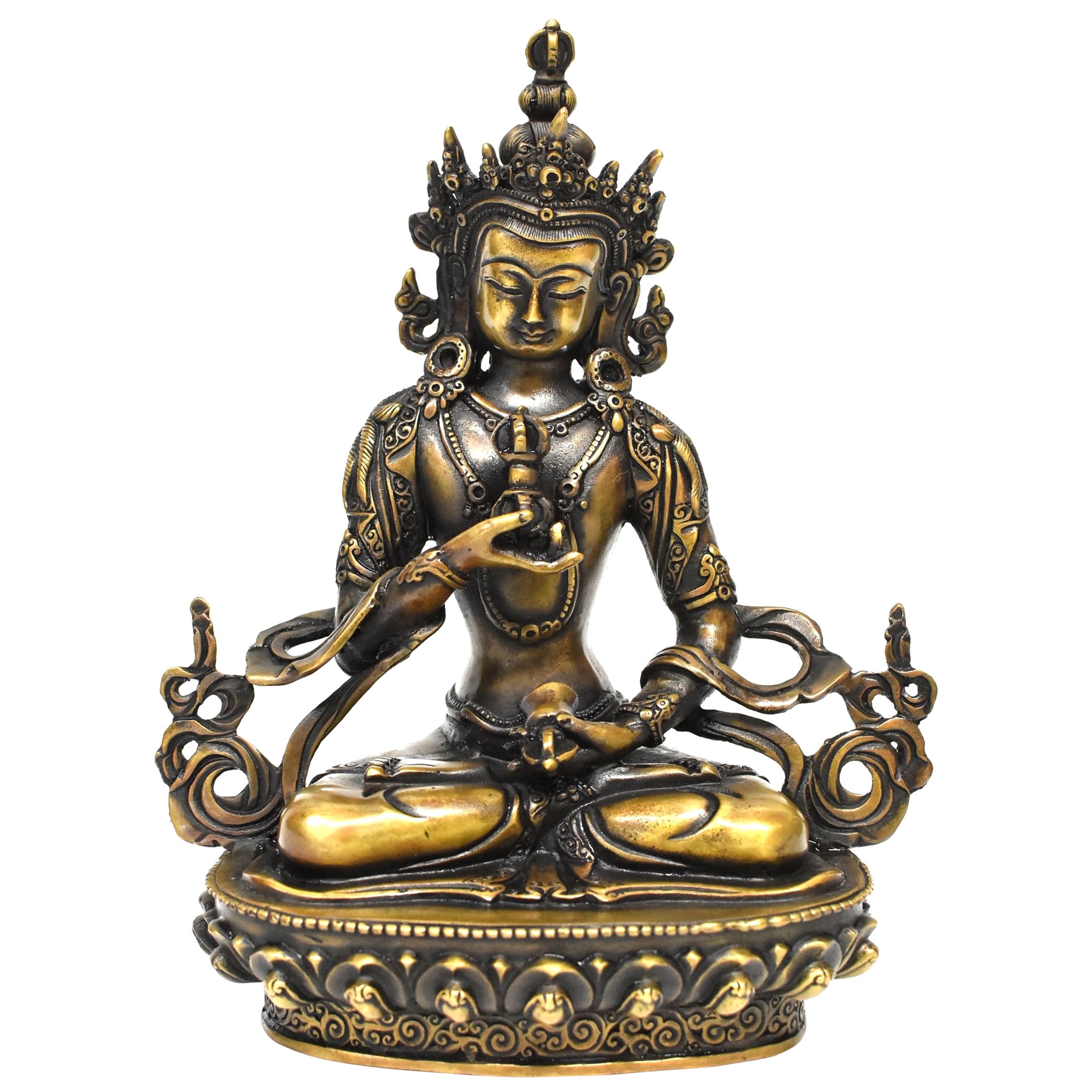 Tibetan Statue of Vajrassatva Buddha, Antique Gold Finish 