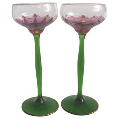 Antique Bohemian Art Nouveau Pair of Small Meyr's Neffe Flower Glasses