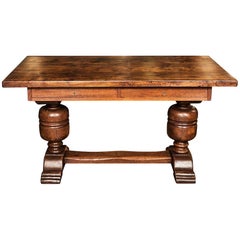 Antique Continental Carved Oak Trestle Table or Desk