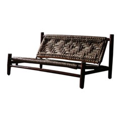 Wood and Woven Rope Bench by Audoux-Minet
