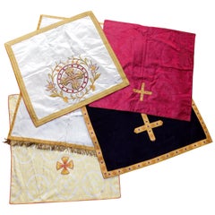 Five Used Damask and Embroidered Chalice Veil Catholic Alter Textiles