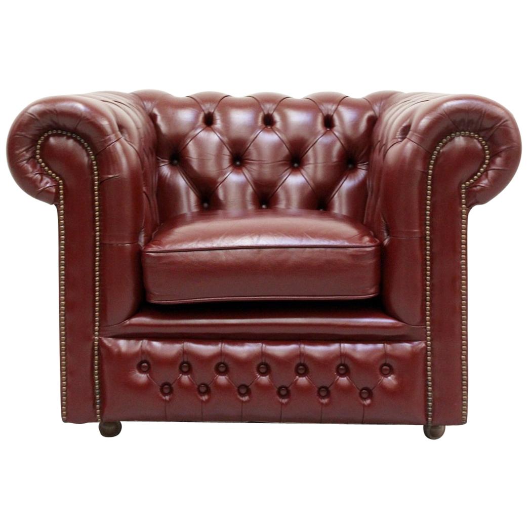 Chesterfield Leather Armchair Antique Vintage English Armchair Oxblood For Sale