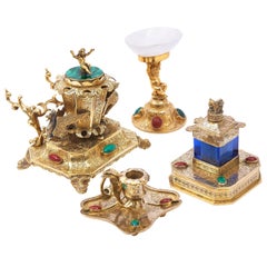 Austrian Ormolu Bronze and Hardstone Desk Set of 4 Pieces, circa 1850