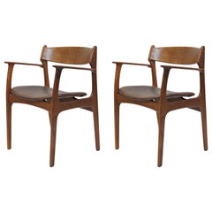 1950s Set of Two Restored Erik Buch Armchairs in Teak, Custom Upholstery