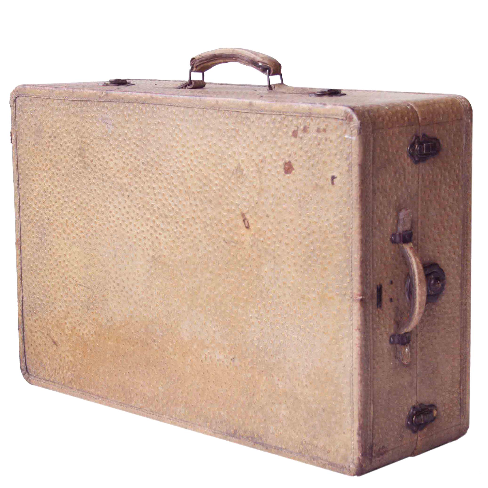 Midcentury Modern Beige Ostrich Type Leather Mexican Suitcase, Mexico, 1950