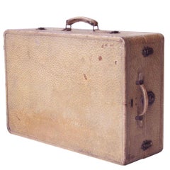 Vintage Midcentury Modern Beige Ostrich Type Leather Mexican Suitcase, Mexico, 1950