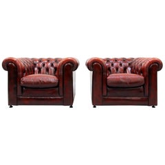 2 Chesterfield Leather Armchair Vintage Vintage English Armchair Oxblood