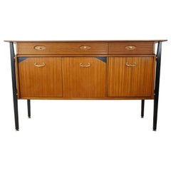 Retro 1960s Design Black Lacquered and Teak Wooden Sideboard