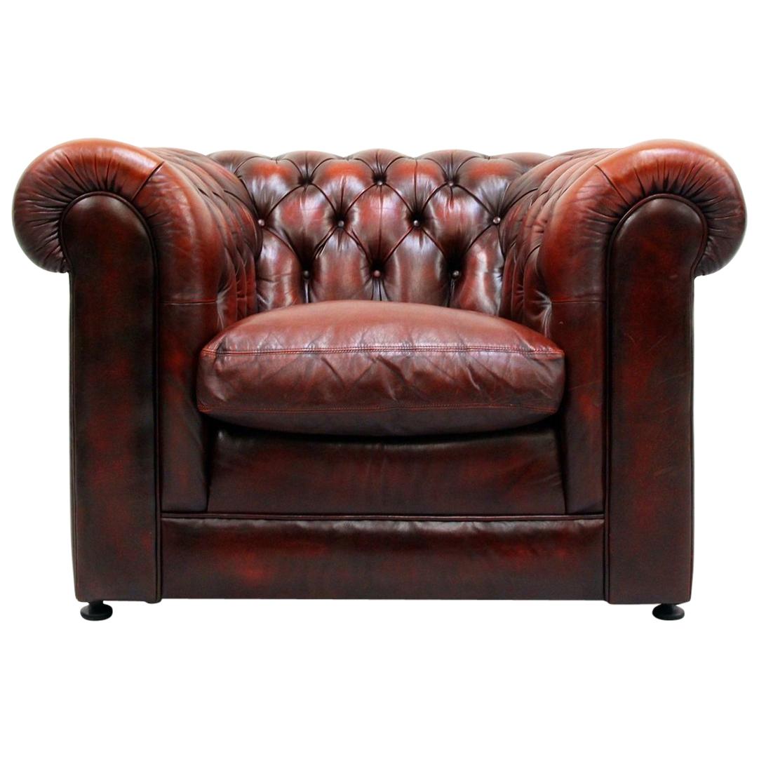 Chesterfield Leather Armchair Antique Vintage English Armchair Oxblood For Sale