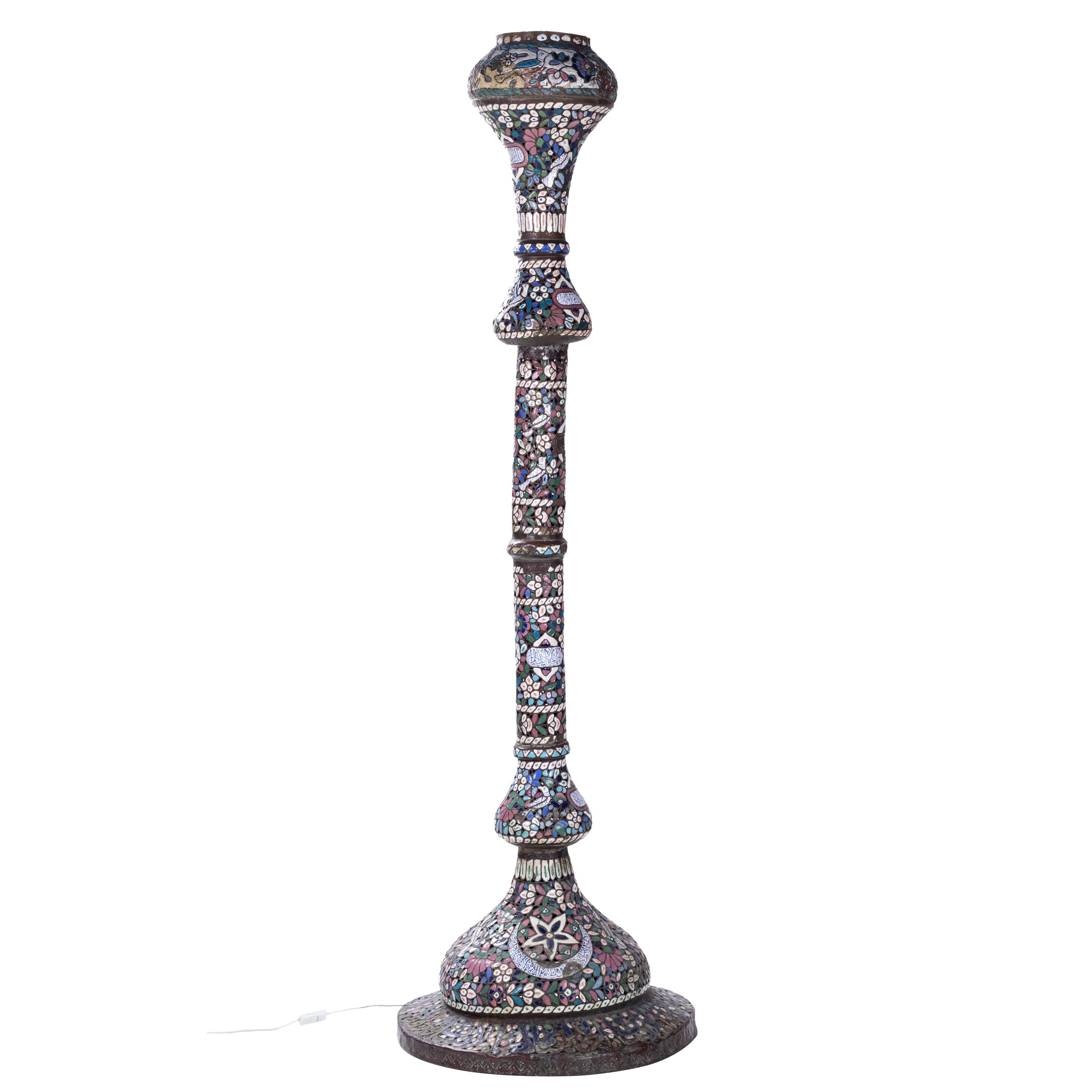 19th Century Turkish Polychrome Enamel Table Lamp Base For Sale