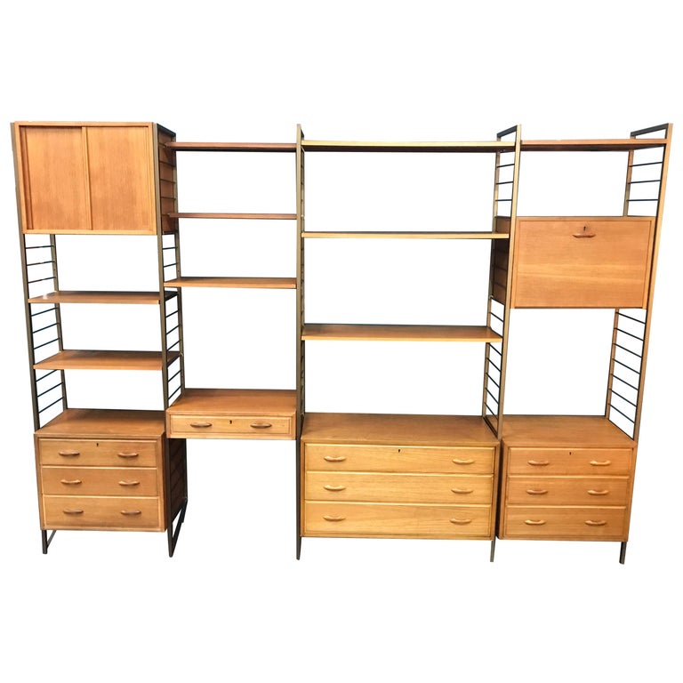 4 Bay Ladderax Teak Midcentury Shelving System by Robert Heal at