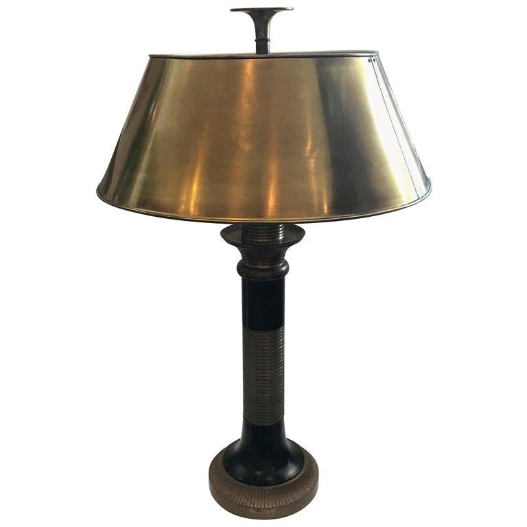 Black Enamel and Brass Column Lamp by Chapman
