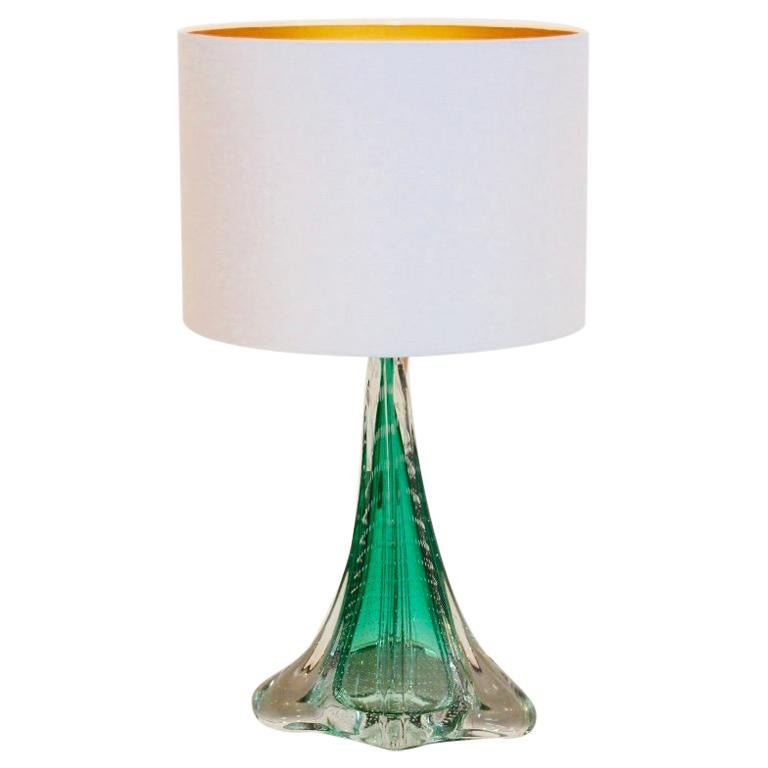 Unique Handmade Boussu Translucent Green Glass Table Lamp, Belgium, 1960s For Sale